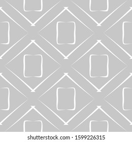 Geometric seamless pattern. White ornament on gray background with square design. Vector illustration