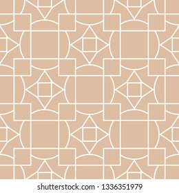 Geometric seamless pattern. White print on brown beige background