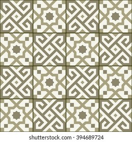 Geometric seamless  pattern  white Turkish, Moroccan, Portuguese  tiles, Azulejo, Arabic ornament. Islamic art.  The sepia colors