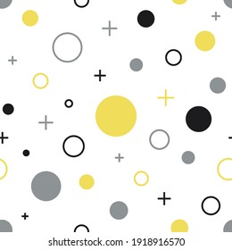 Geometrisches nahtloses Muster in den Farben Weiß, Gelb und Grau des Jahres 2021. Trendy abstraktes Muster mit Kreuzen und Kreuzen auf weißem Hintergrund. Minimalistischer Stil. Vektorgrafik