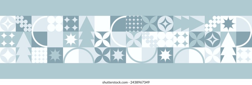 Patrón geométrico sin costuras con patrones de azul de invierno, árboles de Navidad en estilo escandinavo. Patrón de color de moda de Año Nuevo para textiles y papel pintado, tendencia de diseño de regalo.