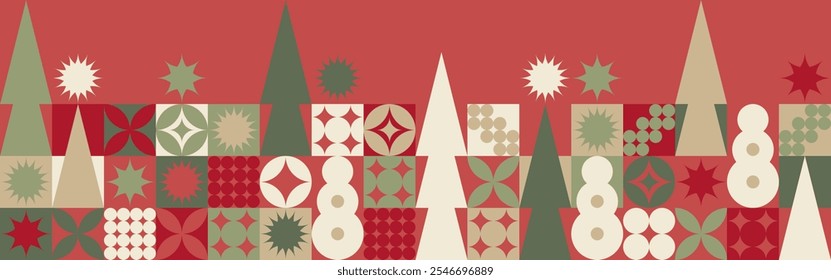 Geometric seamless pattern with winter blue patterns, Christmas trees in Scandinavian style. New Year's fashionable color pattern for textiles and wallpaper, gift design trend.