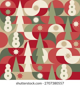 Padrão geométrico sem emenda com padrões azuis de inverno, árvores de Natal em estilo escandinavo. Padrão de cores na moda de Ano Novo para têxteis e papel de parede, tendência de design de presente.