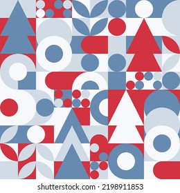 Geometric seamless pattern with winter patterns, Christmas trees in scandinavian style. New Year - trendy colored mosaic texture for textiles and wallpapers.