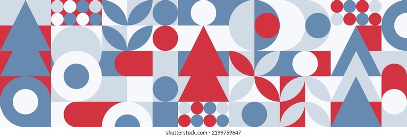 Geometric seamless pattern with winter patterns, Christmas trees in scandinavian style. New Year - trendy colored mosaic texture for textiles and wallpapers.