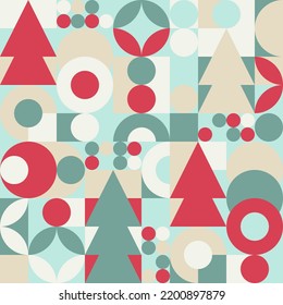 Geometric seamless pattern with winter patterns, Christmas trees in scandinavian style. New Year - trendy colored mosaic texture for textiles and wallpapers.