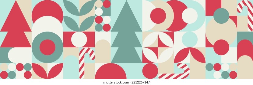 Geometric seamless pattern with winter patterns, Christmas trees in scandinavian style. New Year - trendy colored mosaic texture for textiles and wallpapers.