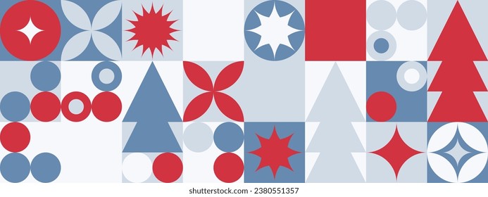 Geometric seamless pattern with winter patterns, Christmas trees in scandinavian style. Trendy colored pattern for textiles and wallpapers.