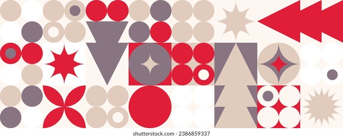 Geometric seamless pattern with winter patterns, Christmas trees in scandinavian style. Trendy colored pattern for textiles and wallpapers.