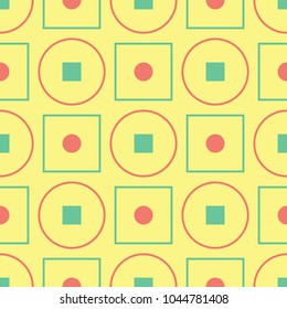 Geometric seamless pattern. Yellow background with pink and green design for wallpapers, textile and fabrics