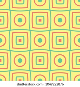 Geometric seamless pattern. Yellow background with pink and green design for wallpapers, textile and fabrics