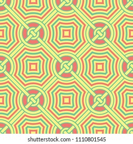 Geometric seamless pattern. Yellow background with pink and green design for wallpapers, textile and fabrics