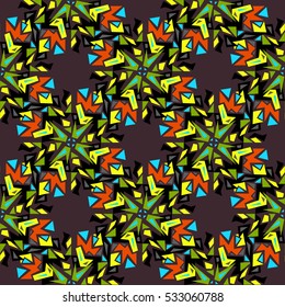 Geometric seamless pattern. Yellow, black, red, blue. Abstraction. - Stock vector
