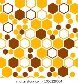 Geometric seamless pattern with yellow and brown honeycomb. Vector illustration
