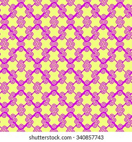 Geometric seamless pattern with yellow swirls. Vector seamless pattern can be used for fabric, wallpaper, web background or wrapping paper