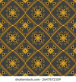 Geometric Seamless Pattern With Yellow Triangles And Diamonds On Dark Grey. fabric pattern