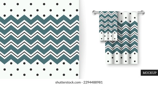 Geometric seamless pattern with zig zag and circles. Colorful abstract background. Repeating texture. Vector illustration geometric shapes. Modern ornament. Design paper, wallpaper, fabric. Mockup.