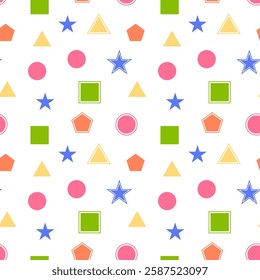 Geometric seamless pattern.Colorful shapes repeat pattern isolated on white background.Abstract vector background.