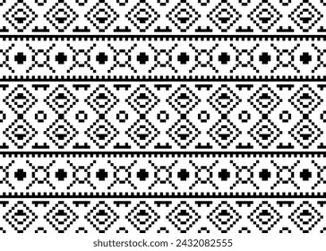 Geometric seamless pattern.Pixel art design for background, illustration, fabric, clothing, carpet, wallpaper, textile, batik, embroidery,card.black and white color.
