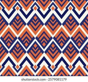 Geometric seamless patterns. Abstract square blue and orange background.