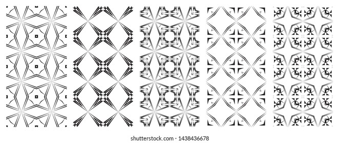 Geometric seamless patterns. Abstract trendy black and white backgrounds. Vector modern design textures.