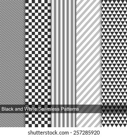 Geometric seamless patterns. Black and white texture