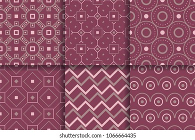 Geometric seamless patterns. Collection of colored backgrounds for textile, fabrics or wallpapers