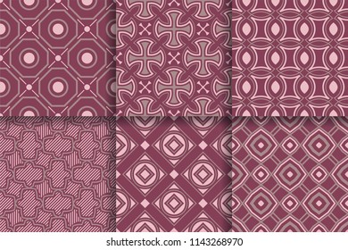 Geometric seamless patterns. Collection of colored backgrounds for textile, fabrics or wallpapers