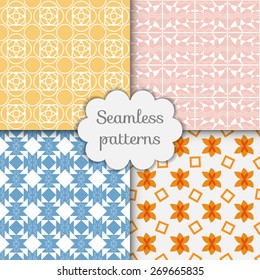 Geometric seamless patterns collection. Vector repeating texture, graphic backgrounds set.