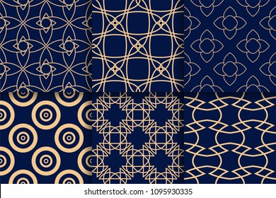 Geometric seamless patterns. Collection yellow and blue backgrounds for textile, fabrics or wallpapers