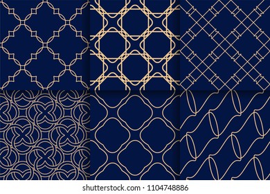 Geometric seamless patterns. Collection yellow and blue backgrounds for textile, fabrics or wallpapers