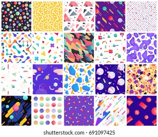 Geometric seamless patterns. Colorful geometric background set. You can use these patterns as banners, business cards, festive decorations, greeting cards and for your ideas.