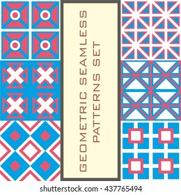 Geometric seamless patterns. Colorful tiling textures set. Vector illustration.