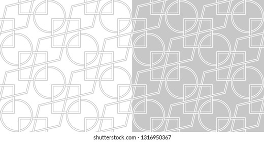 Geometric seamless patterns compilation. Gray and white backgrounds