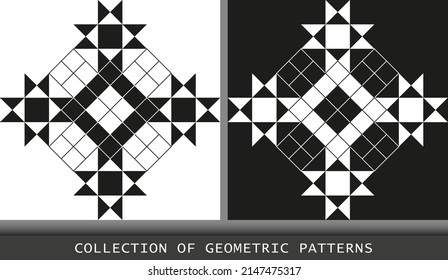 Geometric seamless patterns with diagonal lines, tiles set collection