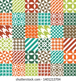  geometric Seamless Patterns. Diamond, Checkerboard, Stars, Herringbone, Stripes and Moroccan Vintage Patterns.