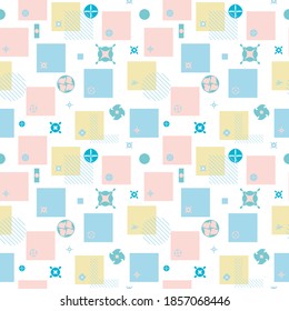 Geometric seamless patterns with rhombuses, squares, circles and different complex shapes. Endless texture can be for wallpaper, fill patterns, web page background, surface textures.