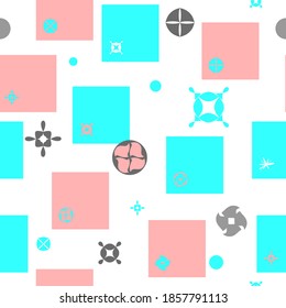 Geometric seamless patterns with rhombuses, squares, circles and different complex shapes. Endless texture can be for wallpaper, fill patterns, web page background, surface textures.