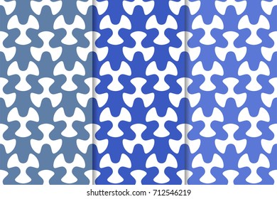 Geometric seamless patterns. Set of blue backgrounds for wallpapers and fabrics. Vector illustration