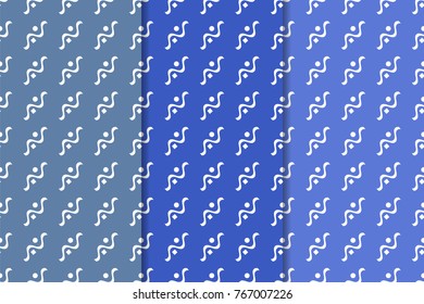 Geometric seamless patterns. Set of blue backgrounds for wallpapers and fabrics. Vector illustration