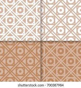 Geometric seamless patterns. Set of brown beige backgrounds for wallpapers and fabrics
