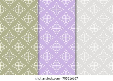 Geometric seamless patterns. Set of colored backgrounds for wallpapers and fabrics. Vector illustration