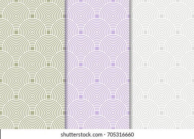 Geometric seamless patterns. Set of colored backgrounds for wallpapers and fabrics. Vector illustration