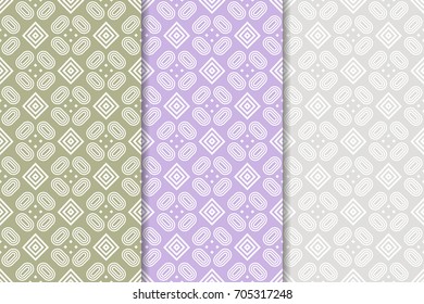 Geometric seamless patterns. Set of colored backgrounds for wallpapers and fabrics. Vector illustration