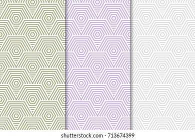Geometric seamless patterns. Set of colored backgrounds for wallpapers and fabrics. Vector illustration