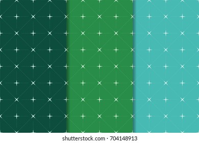 Geometric seamless patterns. Set of green backgrounds for wallpapers and fabrics