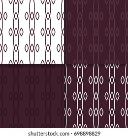 Geometric seamless patterns. Set of maroon backgrounds for wallpapers and fabrics