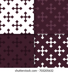 Geometric seamless patterns. Set of maroon backgrounds for wallpapers and fabrics