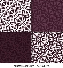 Geometric seamless patterns. Set of maroon backgrounds for wallpapers and fabrics