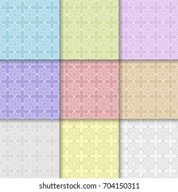 Geometric seamless patterns. Set of multi colored backgrounds for wallpapers and fabrics